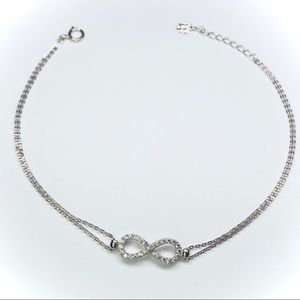 14K Solid White Gold Infinity Two Chain Bracelet